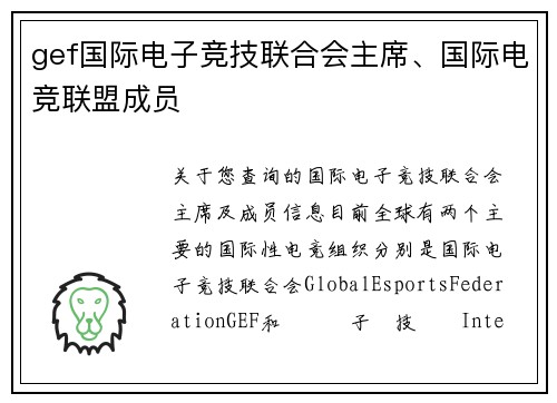 gef国际电子竞技联合会主席、国际电竞联盟成员